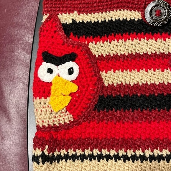 Y2K Retro ANGRY‎ BIRDS Knit Crochet BOHO Double Strap Tote Bag Purse RARE - Picture 8 of 16